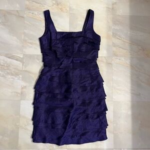 London Times Purple Layered Mini Dress Sleeveless Square Neckline Cocktail Sz 4